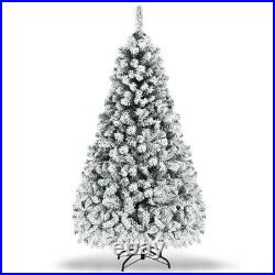 COSTWAY 7.5 FT Pre-Lit Snow Flocked Christmas Tree 1010 Branches 450 LED Lights