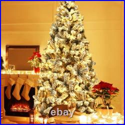 COSTWAY 7.5 FT Pre-Lit Snow Flocked Christmas Tree 1010 Branches 450 LED Lights