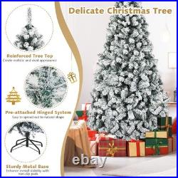 COSTWAY 7.5 FT Pre-Lit Snow Flocked Christmas Tree 1010 Branches 450 LED Lights
