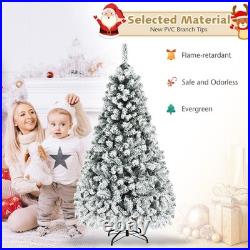 COSTWAY 7.5 FT Pre-Lit Snow Flocked Christmas Tree 1010 Branches 450 LED Lights