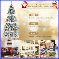 COSTWAY 7.5 FT Pre-Lit Snow Flocked Christmas Tree 1010 Branches 450 LED Lights