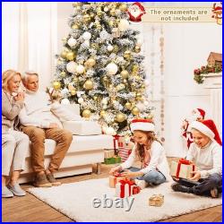 COSTWAY 7.5 FT Pre-Lit Snow Flocked Christmas Tree 1010 Branches 450 LED Lights