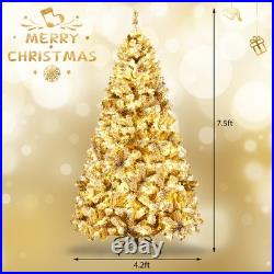COSTWAY 7.5 FT Pre-Lit Snow Flocked Christmas Tree 1010 Branches 450 LED Lights