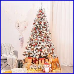 COSTWAY 7.5 FT Pre-Lit Snow Flocked Christmas Tree 1010 Branches 450 LED Lights
