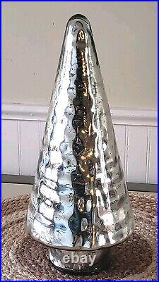 CRATE & BARREL Christmas Tree Silver Translucent Mercury Glass 12 Light Up