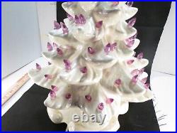 Ceramic 16 Christmas Tree With Lights & Base WITH STAR CREAM PURPLE BULBS