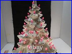 Ceramic 16 Christmas Tree With Lights & Base WITH STAR CREAM PURPLE BULBS
