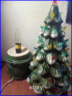 Ceramic Christmas Tree Lighted 14 Flocked Holly Base