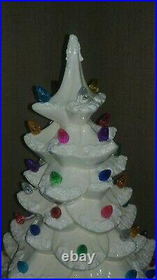 Ceramic Christmas Tree Lighted 20 Made from Vintage Mold White / Blue