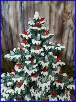 Ceramic Christmas Tree Lighted Frazier Fir 17 inch Green / Navy
