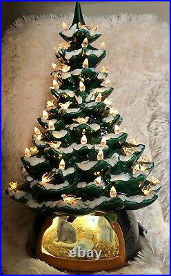 Ceramic Christmas Tree Snow Clear Lights Birds Holy Nativity Base 20 tall