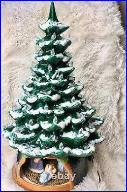 Ceramic Christmas Tree Snow Clear Lights Birds Holy Nativity Base 20 tall