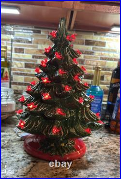 Ceramic Lighted Christmas Decorated Tree Door Decoration, Green/Red Base