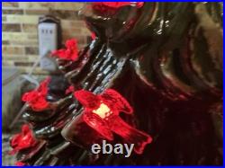 Ceramic Lighted Christmas Decorated Tree Door Decoration, Green/Red Base