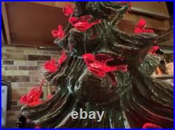 Ceramic Lighted Christmas Decorated Tree Door Decoration, Green/Red Base