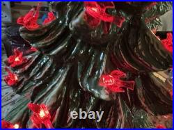 Ceramic Lighted Christmas Decorated Tree Door Decoration, Green/Red Base