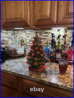 Ceramic Lighted Christmas Decorated Tree Door Decoration, Green/Red Base