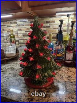 Ceramic Lighted Christmas Decorated Tree Door Decoration, Green/Red Base