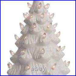 Ceramic Lighted Christmas Tree, Large White Tabletop Tree/Clear Lights 15.5