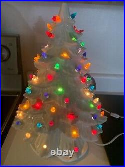 Ceramic White Christmas Tree 16 Light Up Doc Holliday Vntg Bird/Butterfly Light