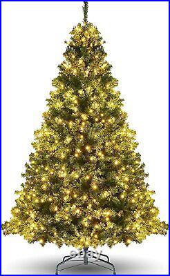 Christmas Tree 7.5ft Pre-Lit Hinged Artificial with Metal Stand for Holiday NEW