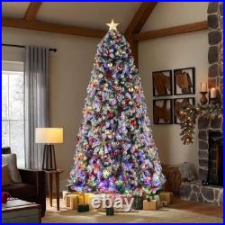 Christmas Tree 9 FT Pre-lit Artificial Snow Flocked Auto-Spread with LED Lights