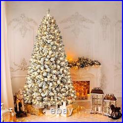 Christmas Tree 9ft Prelit Snow Flocked Artificial with 600 Warm Lights Holiday