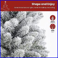 Christmas Tree 9ft Prelit Snow Flocked Artificial with 600 Warm Lights Holiday