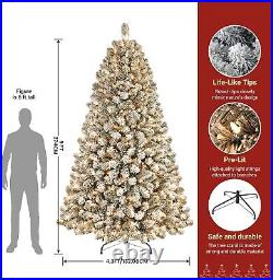 Christmas Tree 9ft Prelit Snow Flocked Artificial with 600 Warm Lights Holiday