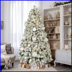 Christmas Tree 9ft Prelit Snow Flocked Artificial with 600 Warm Lights Holiday