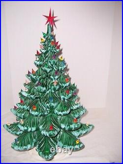 Christmas Tree Ceramic 24x17 Atlantic Mold 62+ Multi-Colored Lights Green withSnow