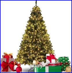 Christmas Tree Holiday Pre-Lit Hinged Artificial Xmas Tree with Metal Stand USA