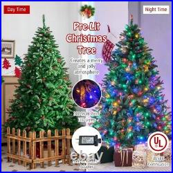Christmas Tree Pre-Lit Artificial 6 FT W 300 Multi-Color LED Lights Xmas Decor