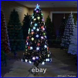 Christmas Tree Pre Lit Fiber Optic Pine LED Lights Xmas Decor Snowflake 2-6FT UK