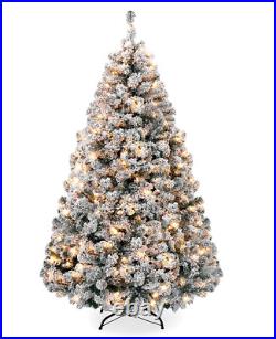 Christmas Tree Xmas Pre Lit 6FT Snow Flocked Pine 250 Lights Stand Artificial