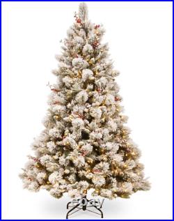 Christmas Tree Xmas Pre Lit 7ft 5 Snow Flocked Pine 700 Stay Lit Lights Stand