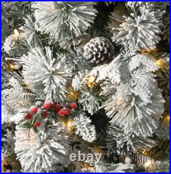 Christmas Tree Xmas Pre Lit 7ft 5 Snow Flocked Pine 700 Stay Lit Lights Stand
