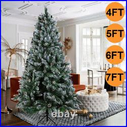 Christmas Tree with LED Lights/Snow Flocked/Pre Lit Fibre Optic Xmas Metal Stand