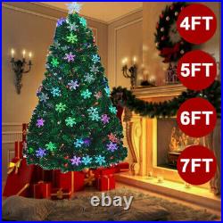 Christmas Tree with LED Lights/Snow Flocked/Pre Lit Fibre Optic Xmas Metal Stand