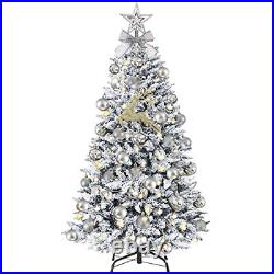 Christmas Tree with Lights, 4ft Snow Flocked Pre-lit Tabletop Christmas Tree