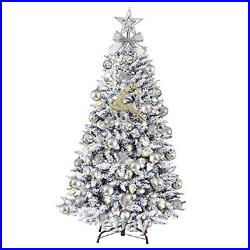 Christmas Tree with Lights, 4ft Snow Flocked Pre-lit Tabletop Christmas Tree