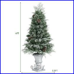 Costway 4ft Set of 2 Pre-lit Snowy Christmas Entrance Tree with 100 LED Lights