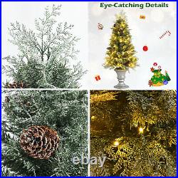 Costway 4ft Set of 2 Pre-lit Snowy Christmas Entrance Tree with 100 LED Lights