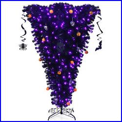 Costway 6ft Upside Down Christmas Halloween Tree Black with270 Purple LED Lights