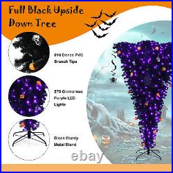 Costway 6ft Upside Down Christmas Halloween Tree Black with270 Purple LED Lights