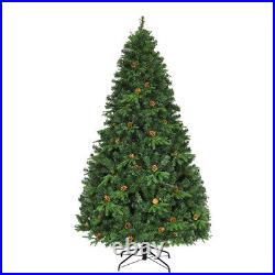 Costway 7Ft Pre-Lit Artificial Christmas Tree Hinged with 460 LED Light Pine Cones