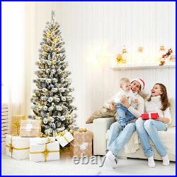 Costway 7.5FT Pre-Lit Hinged Christmas Tree Snow Flocked withRemote Control Lights