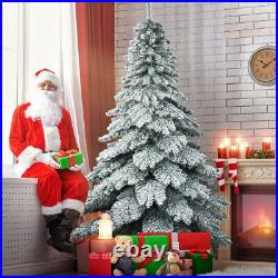 Costway 7.5 ft Snow Flocked Artificial Christmas Tree Hinged Alaskan Pine Tree