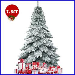 Costway 7.5 ft Snow Flocked Artificial Christmas Tree Hinged Alaskan Pine Tree