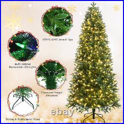 Costway 7ft Pre-lit Hinged Christmas Tree with 9 Dynamic Effects& 450 LED Lights